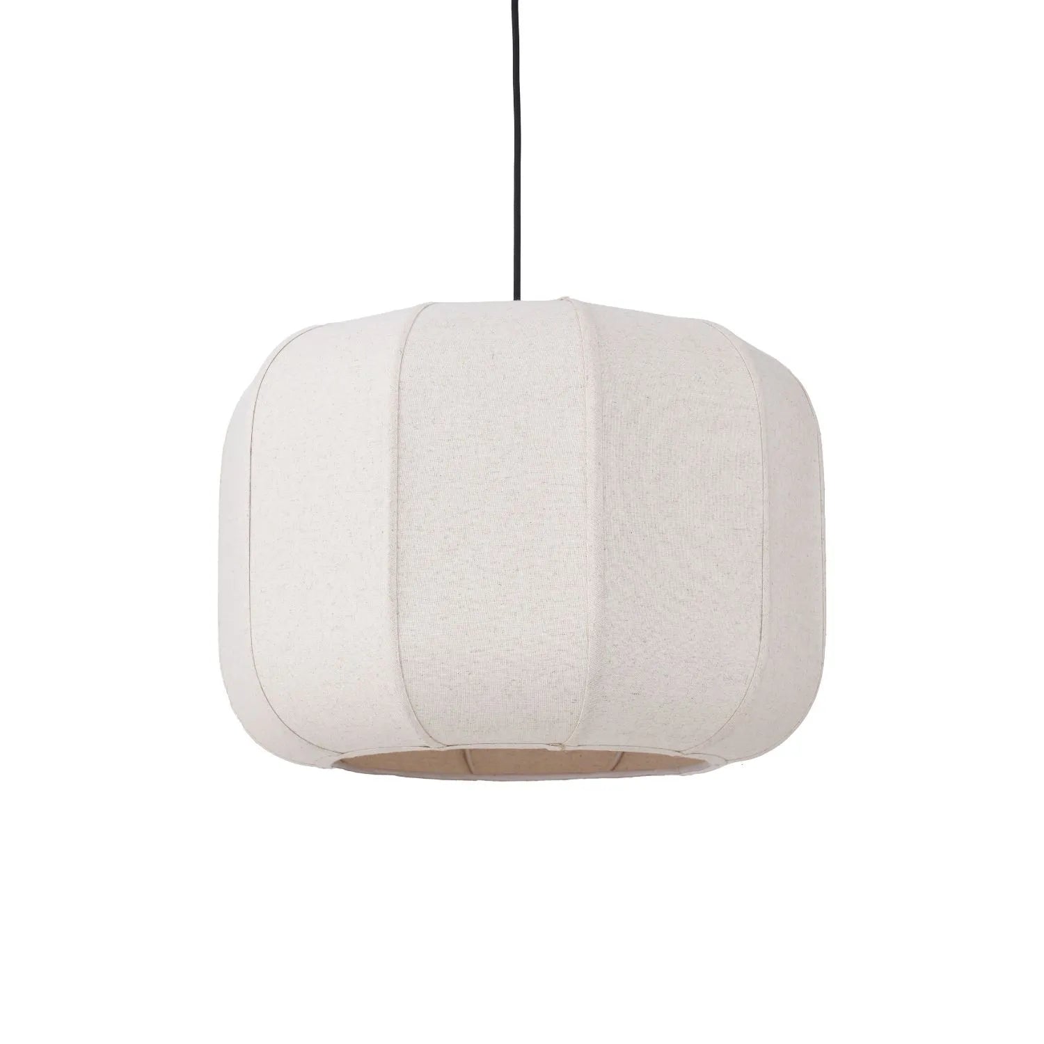 Large Natural Linen Rounded Squat Pendant Ceiling Light with Black Fabric Cable – Adjustable & Dimmable Cream & Black Modern Hanging Lamp 120x51x51cm | Click Style