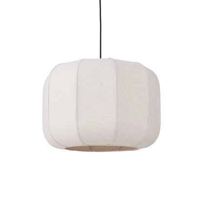 Large Natural Linen Rounded Squat Pendant Ceiling Light with Black Fabric Cable – Adjustable & Dimmable Cream & Black Modern Hanging Lamp 120x51x51cm | Click Style