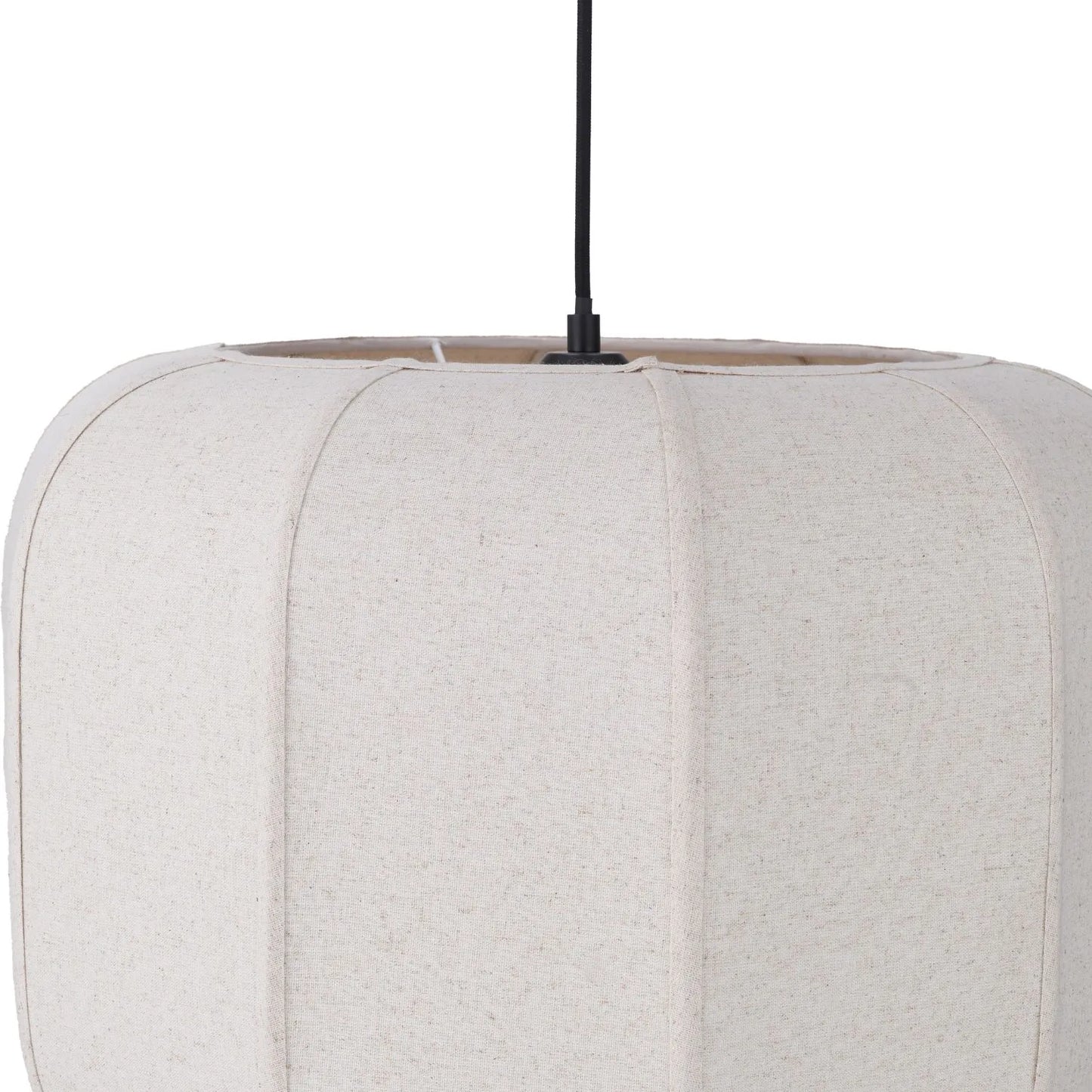 Large Natural Linen Rounded Squat Pendant Ceiling Light with Black Fabric Cable – Adjustable & Dimmable Cream & Black Modern Hanging Lamp 120x51x51cm | Click Style