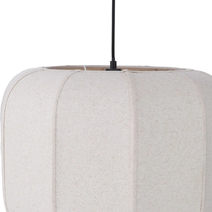 Large Natural Linen Rounded Squat Pendant Ceiling Light with Black Fabric Cable – Adjustable & Dimmable Cream & Black Modern Hanging Lamp 120x51x51cm | Click Style