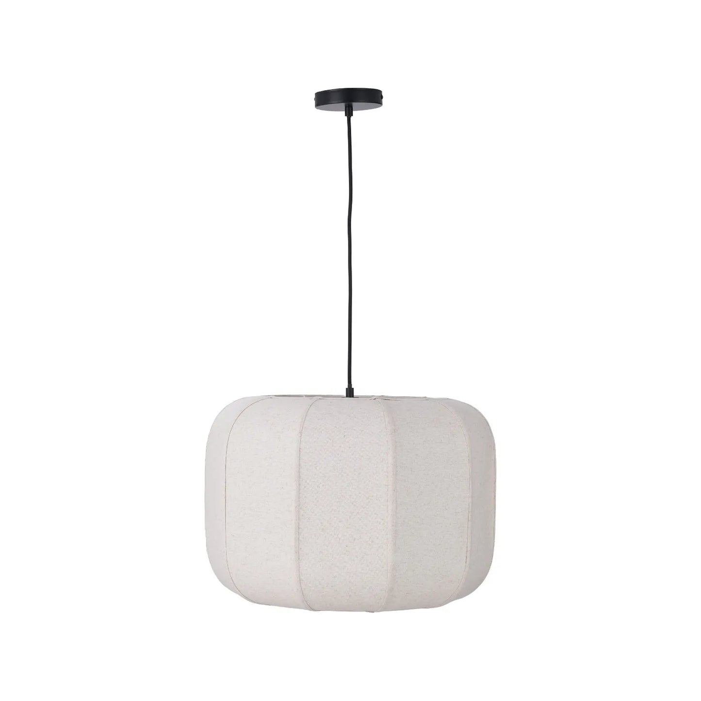 Large Natural Linen Rounded Squat Pendant Ceiling Light with Black Fabric Cable – Adjustable & Dimmable Cream & Black Modern Hanging Lamp 120x51x51cm | Click Style