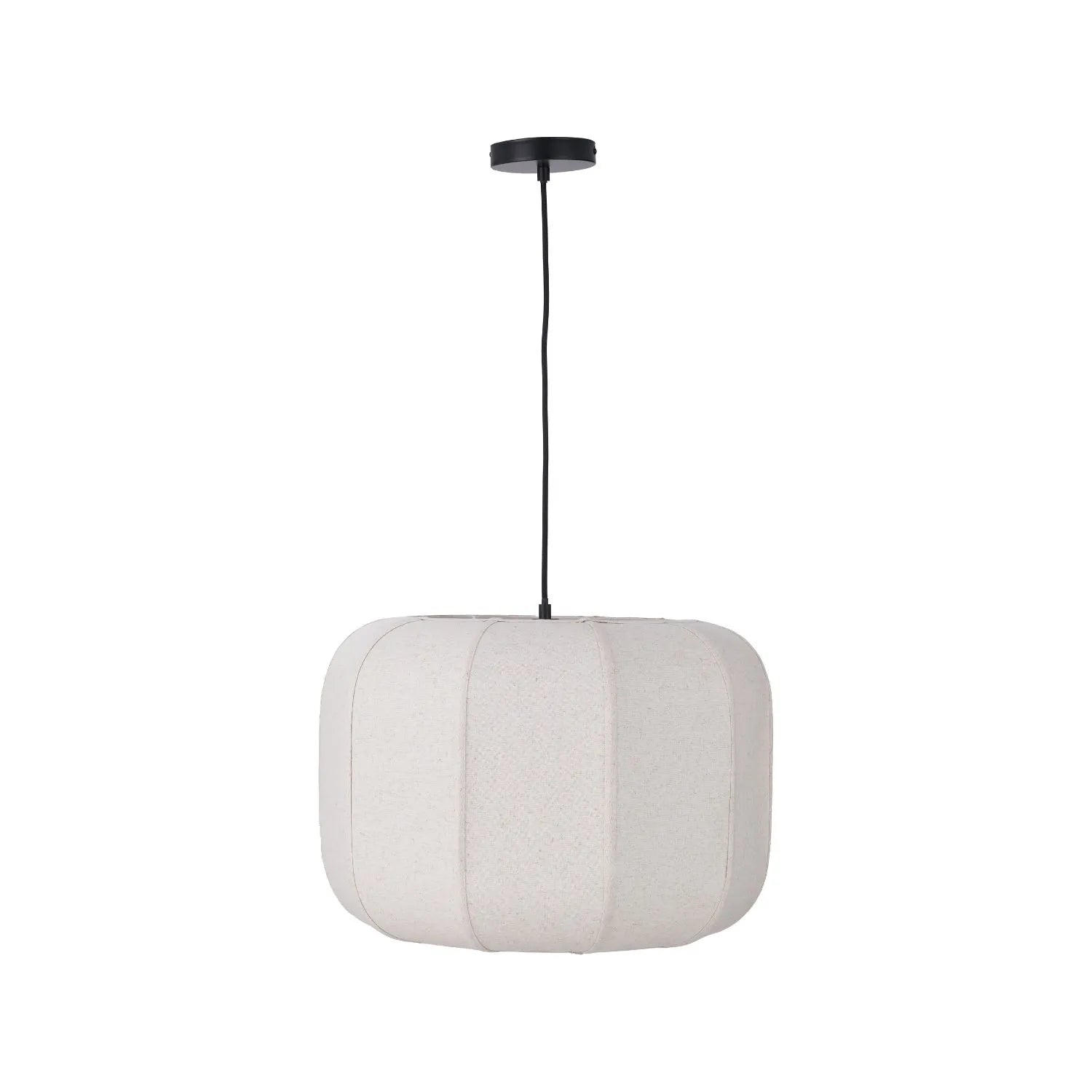Large Natural Linen Rounded Squat Pendant Ceiling Light with Black Fabric Cable – Adjustable & Dimmable Cream & Black Modern Hanging Lamp 120x51x51cm | Click Style