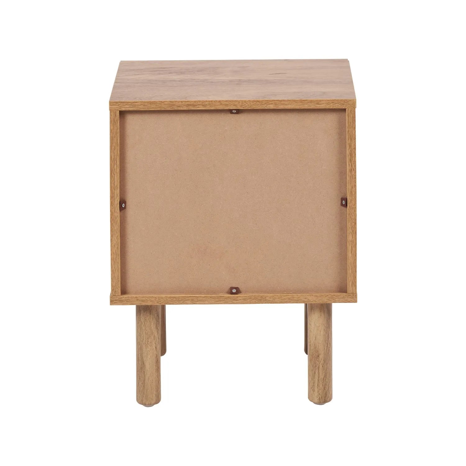 Natural Rattan 1 Door Wooden Side Table Cupboard with Wood Veneer – Bedside Cabinet Storage Unit with Raised Legs, Cane Rattan Door Panel & Brass Handle Back 50x40x39cm | Click Style