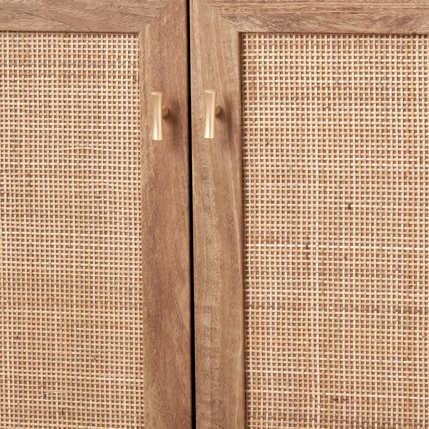 Natural Rattan 2 Door Storage Cabinet with Wood Veneer – Wooden Sideboard Cupboard with Internal Shelves & Raised Legs for Living Rooms & Hallways 80x107x39cm | Click Style