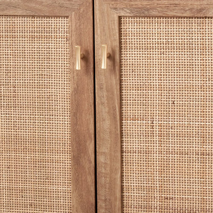 Natural Rattan 2 Door Storage Cabinet with Wood Veneer – Wooden Sideboard Cupboard with Internal Shelves & Raised Legs for Living Rooms & Hallways 80x107x39cm | Click Style