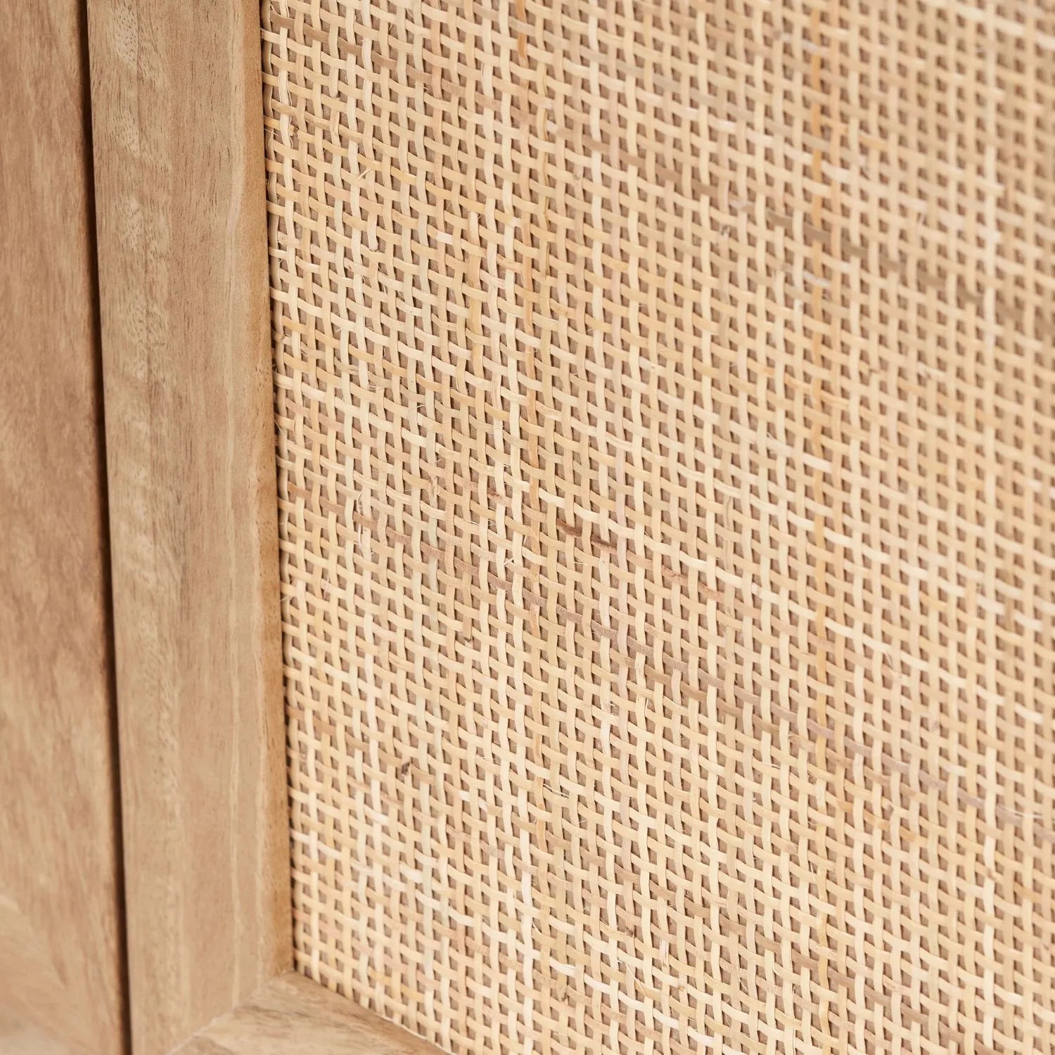 Natural Rattan 2 Door Storage Cabinet with Wood Veneer – Wooden Sideboard Cupboard with Internal Shelves & Raised Legs for Living Rooms & Hallways 80x107x39cm | Click Style