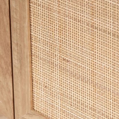 Natural Rattan 2 Door Storage Cabinet with Wood Veneer – Wooden Sideboard Cupboard with Internal Shelves & Raised Legs for Living Rooms & Hallways 80x107x39cm | Click Style