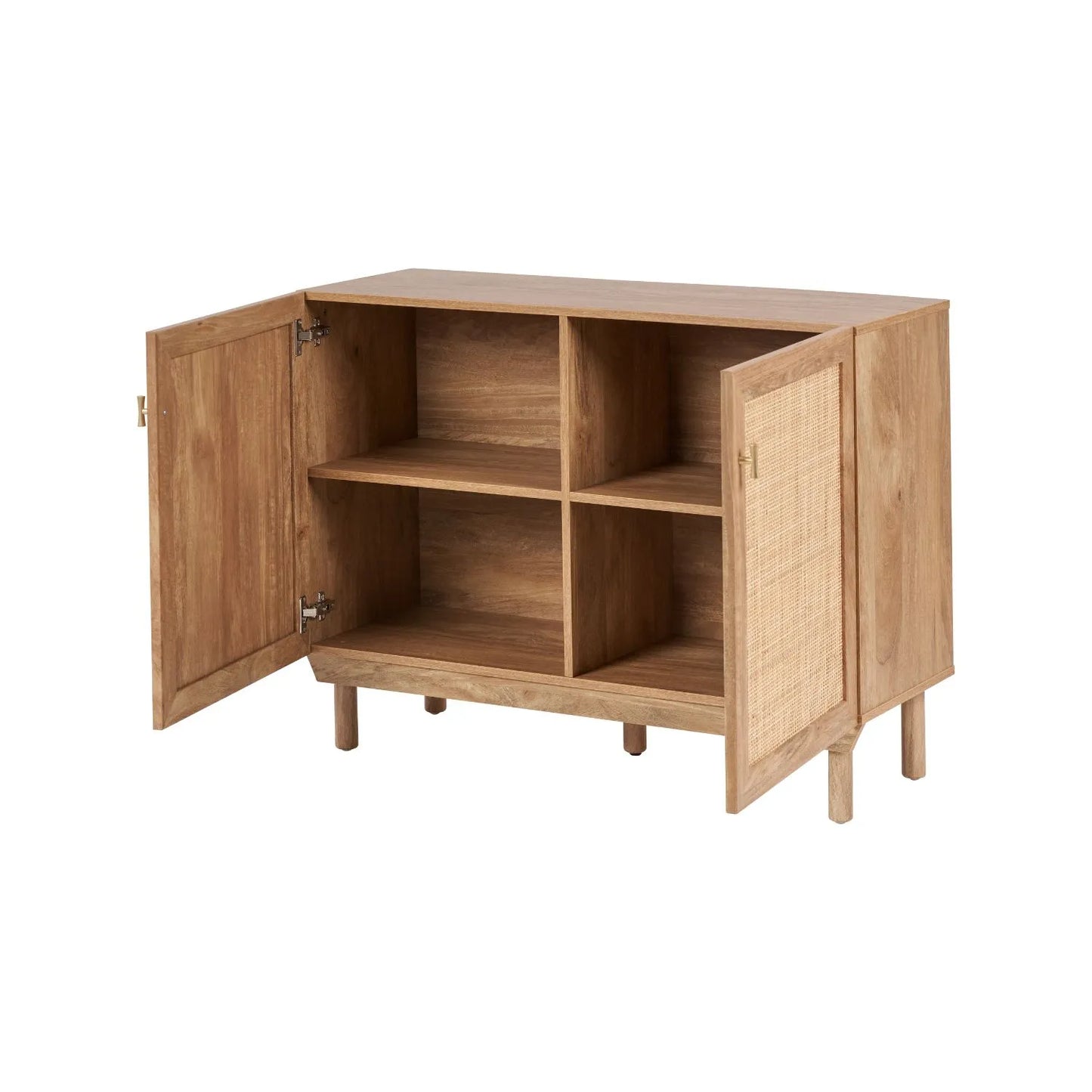 Natural Rattan 2 Door Storage Cabinet with Wood Veneer – Wooden Sideboard Cupboard with Internal Shelves & Raised Legs for Living Rooms & Hallways 80x107x39cm | Click Style