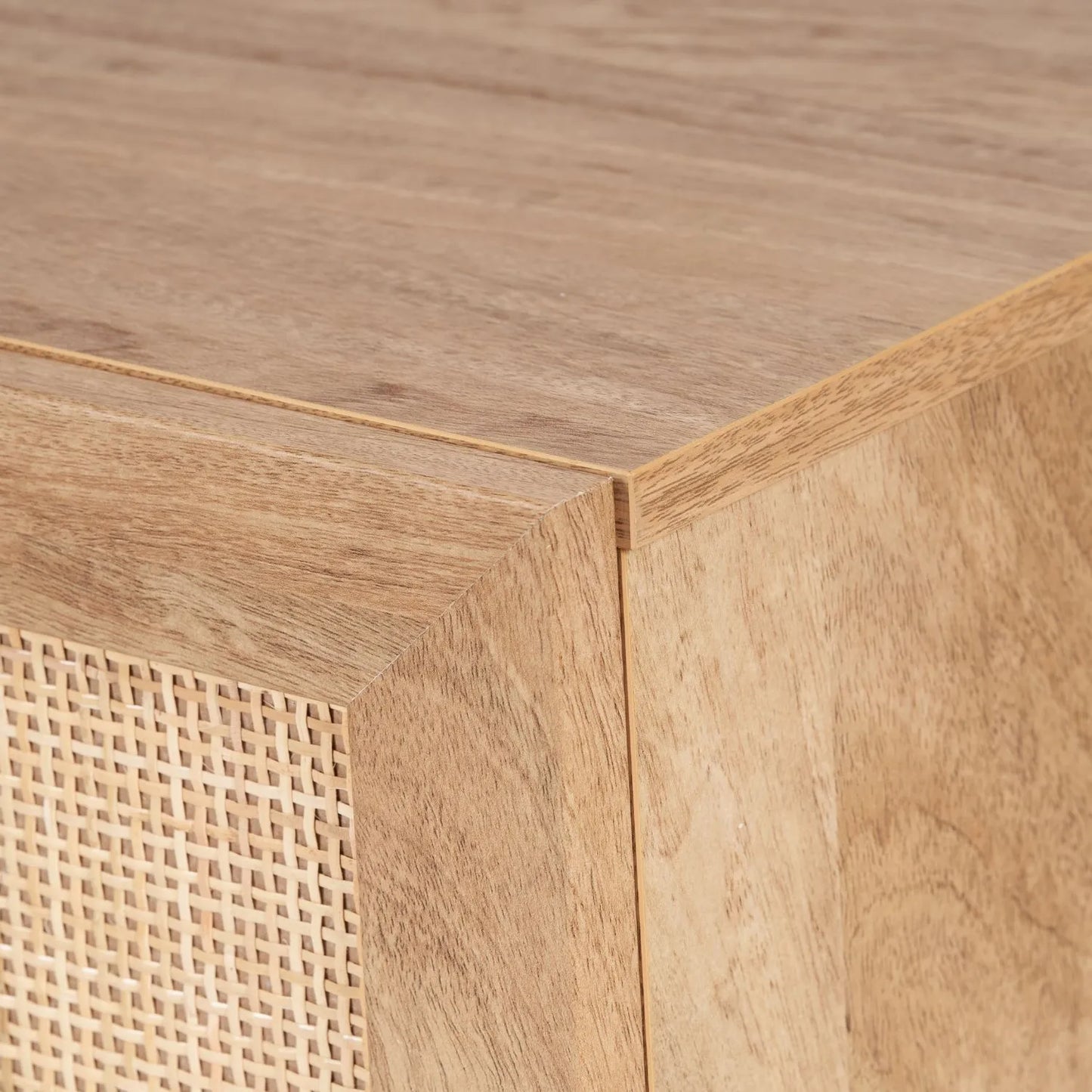 Natural Rattan 2 Door Storage Cabinet with Wood Veneer – Wooden Sideboard Cupboard with Internal Shelves & Raised Legs for Living Rooms & Hallways 80x107x39cm | Click Style