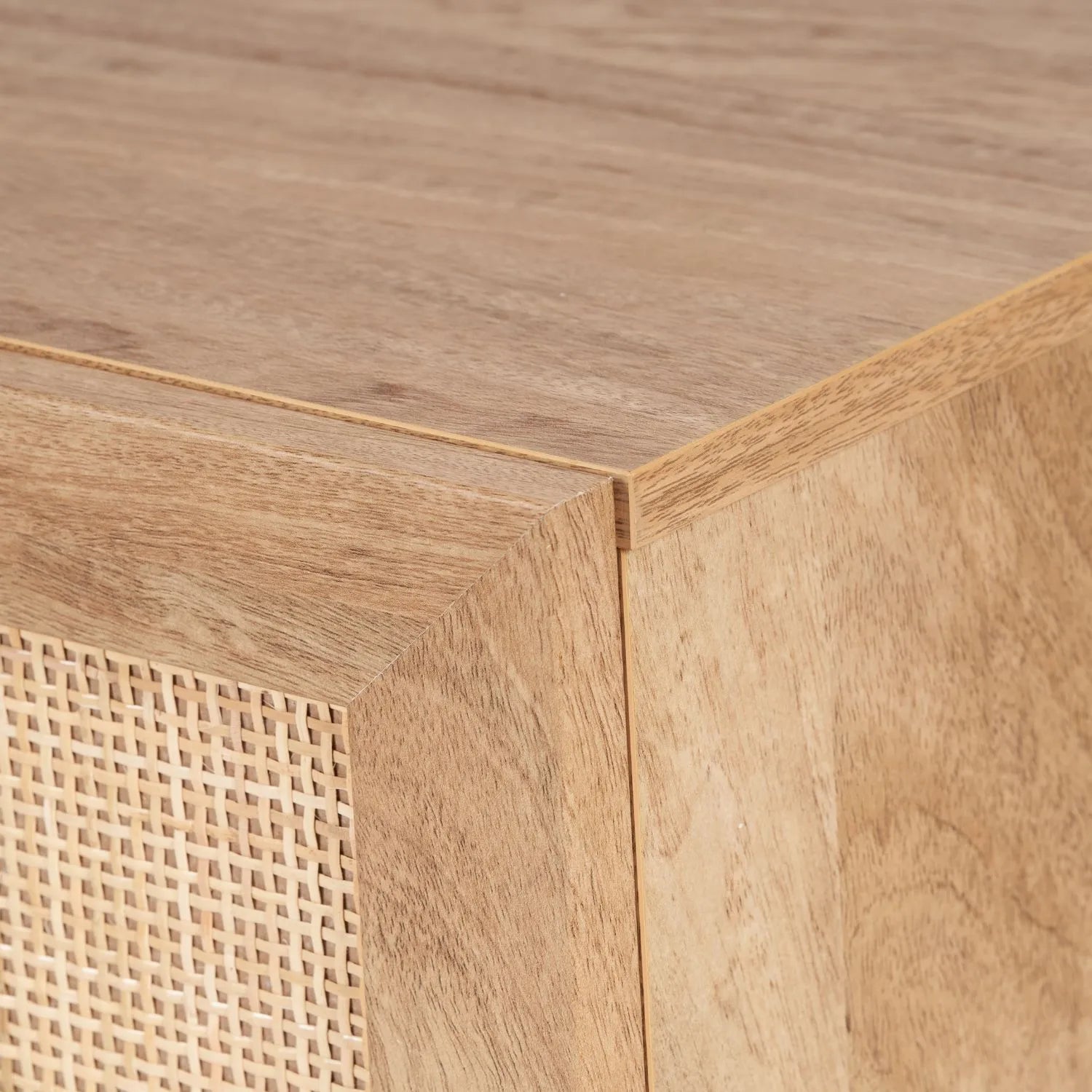 Natural Rattan 2 Door Storage Cabinet with Wood Veneer – Wooden Sideboard Cupboard with Internal Shelves & Raised Legs for Living Rooms & Hallways 80x107x39cm | Click Style