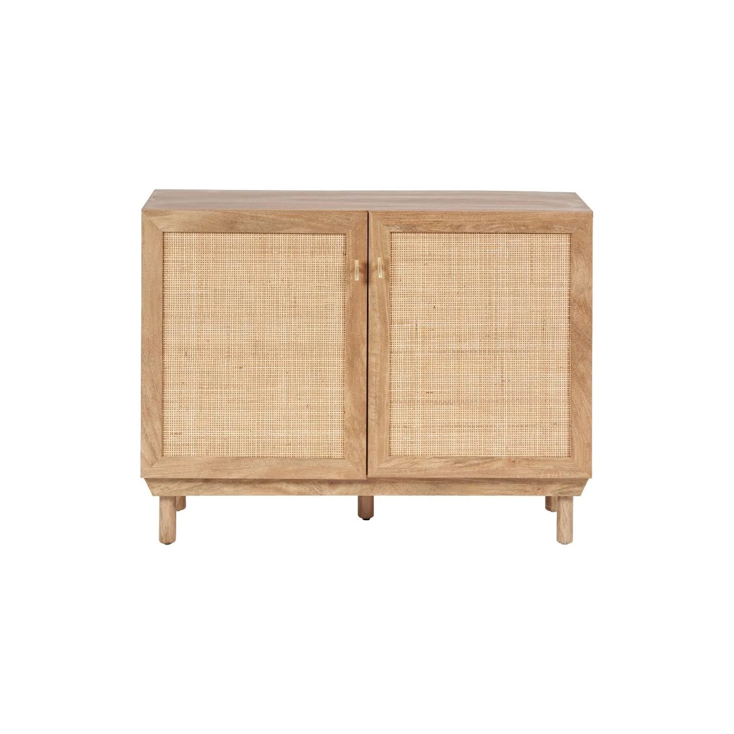 Natural Rattan 2 Door Storage Cabinet with Wood Veneer – Wooden Sideboard Cupboard with Internal Shelves & Raised Legs for Living Rooms & Hallways 80x107x39cm | Click Style
