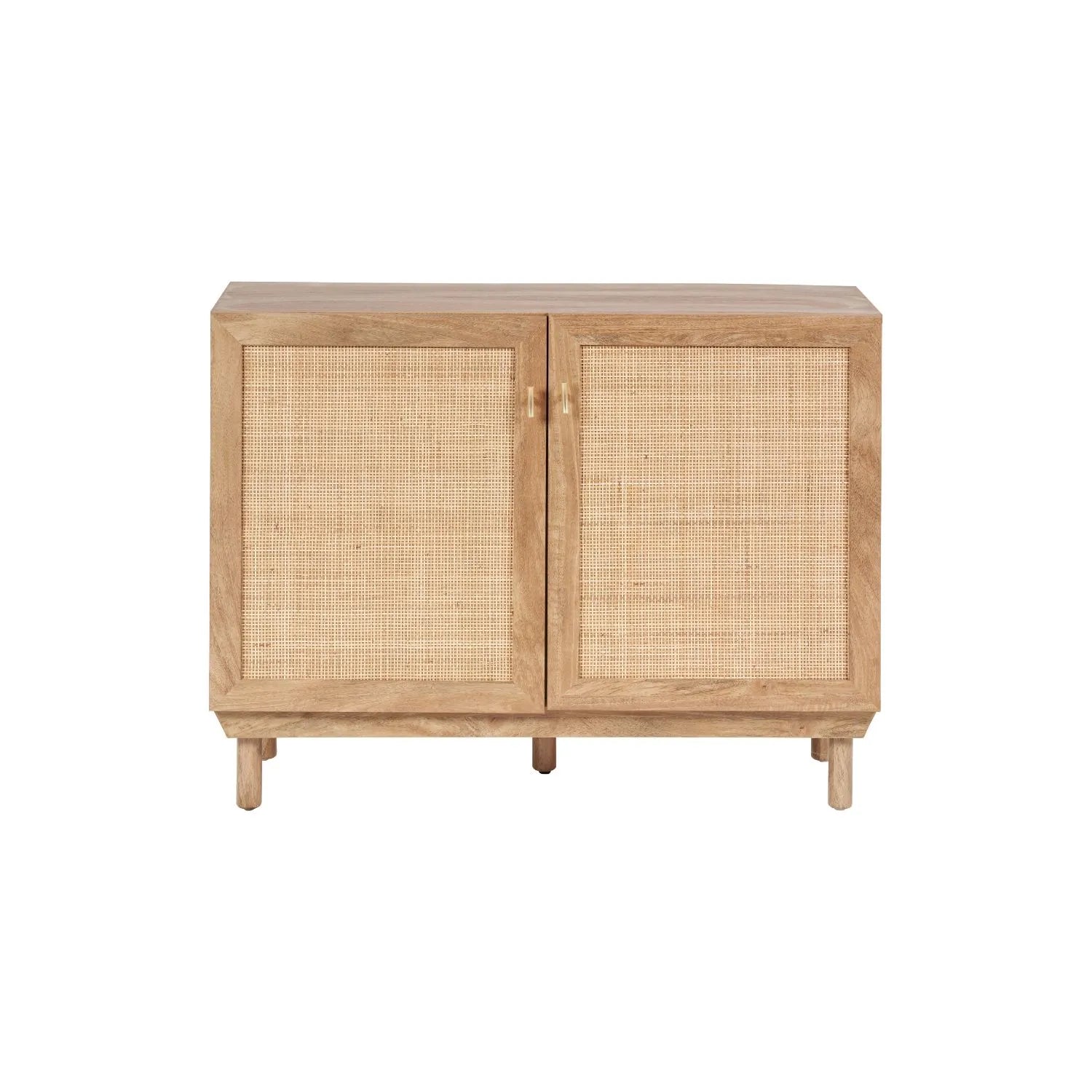 Natural Rattan 2 Door Storage Cabinet with Wood Veneer – Wooden Sideboard Cupboard with Internal Shelves & Raised Legs for Living Rooms & Hallways 80x107x39cm | Click Style