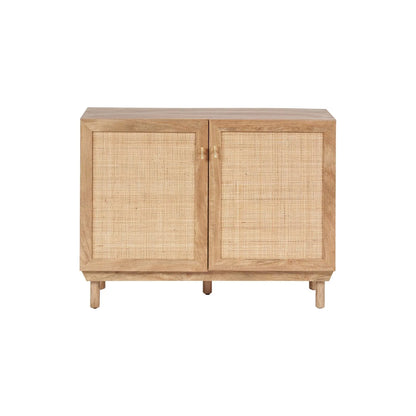 Natural Rattan 2 Door Storage Cabinet with Wood Veneer – Wooden Sideboard Cupboard with Internal Shelves & Raised Legs for Living Rooms & Hallways 80x107x39cm | Click Style