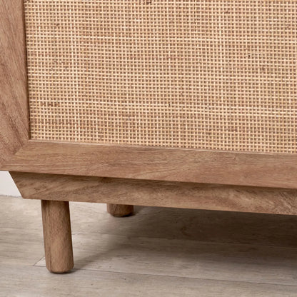 Natural Rattan 2 Door Storage Cabinet with Wood Veneer – Wooden Sideboard Cupboard with Internal Shelves & Raised Legs for Living Rooms & Hallways 80x107x39cm | Click Style