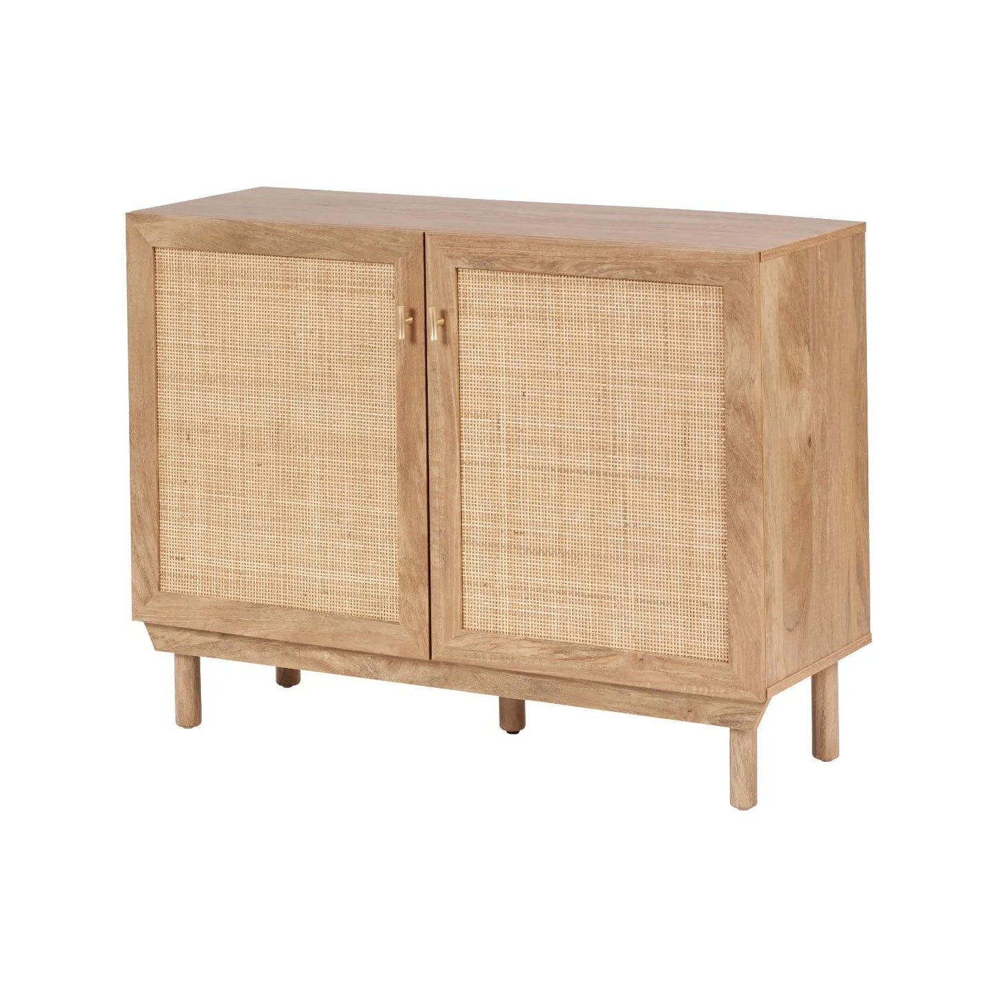 Natural Rattan 2 Door Storage Cabinet with Wood Veneer – Wooden Sideboard Cupboard with Internal Shelves & Raised Legs for Living Rooms & Hallways 80x107x39cm | Click Style
