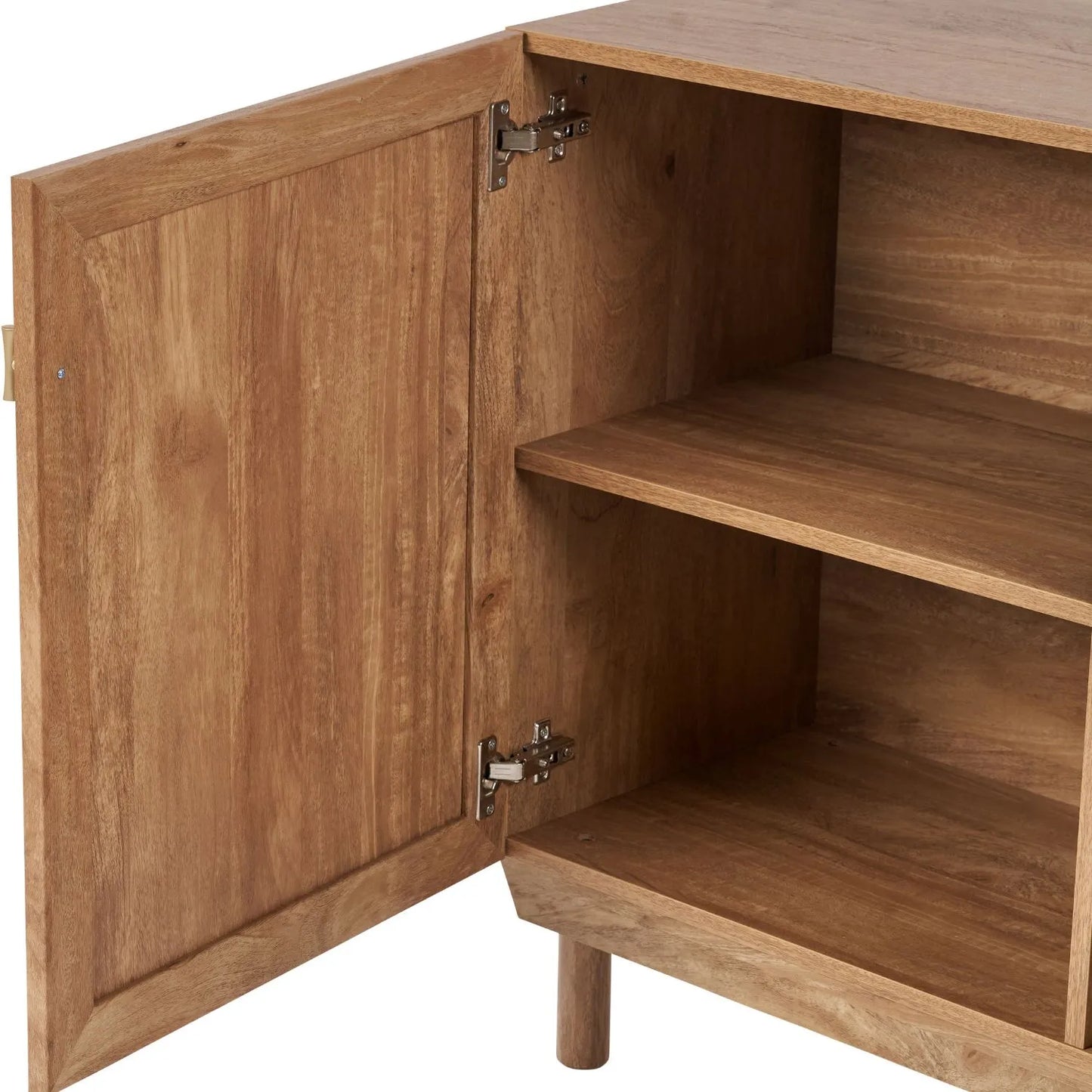 Natural Rattan 2 Door Storage Cabinet with Wood Veneer – Wooden Sideboard Cupboard with Internal Shelves & Raised Legs for Living Rooms & Hallways 80x107x39cm | Click Style