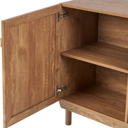 Natural Rattan 2 Door Storage Cabinet with Wood Veneer – Wooden Sideboard Cupboard with Internal Shelves & Raised Legs for Living Rooms & Hallways 80x107x39cm | Click Style