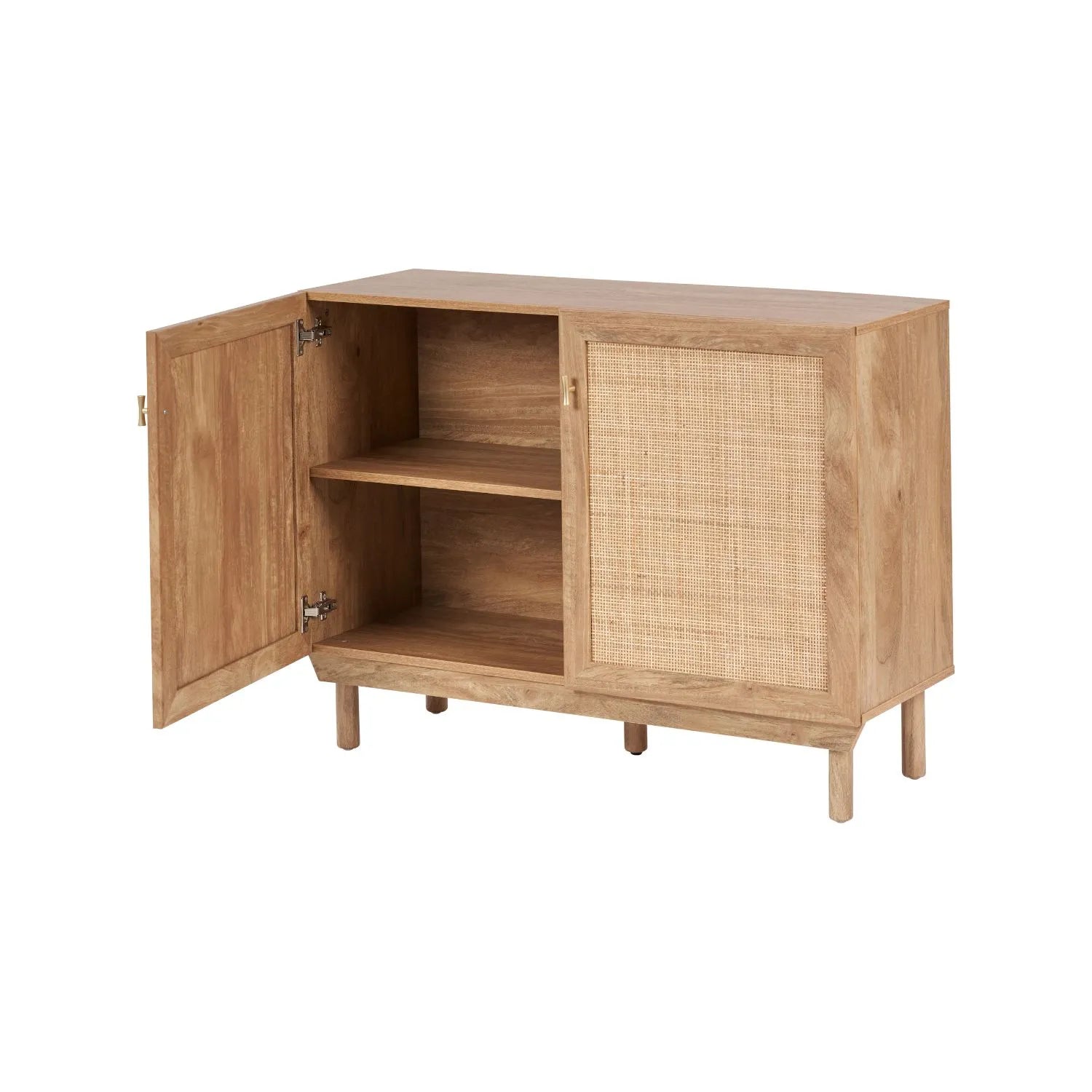 Natural Rattan 2 Door Storage Cabinet with Wood Veneer – Wooden Sideboard Cupboard with Internal Shelves & Raised Legs for Living Rooms & Hallways 80x107x39cm | Click Style