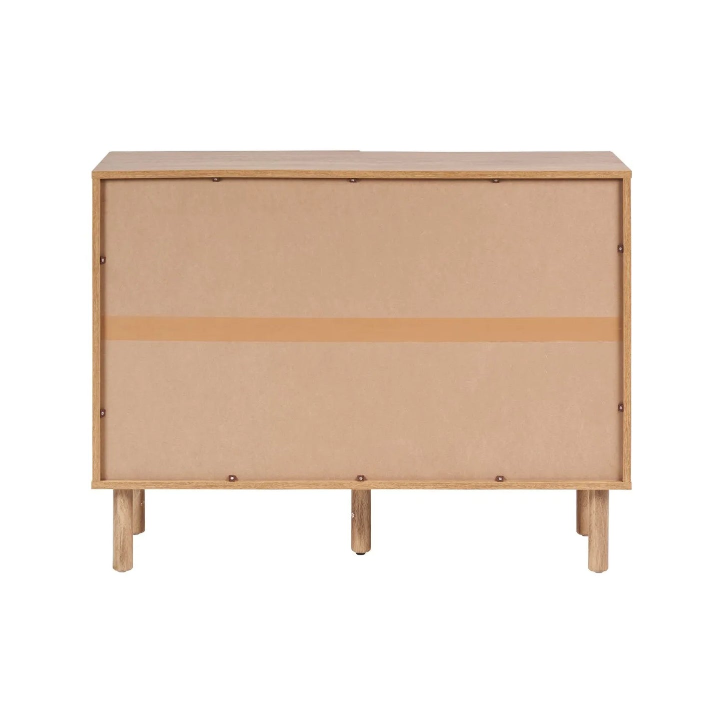 Natural Rattan 2 Door Storage Cabinet with Wood Veneer – Wooden Sideboard Cupboard with Internal Shelves & Raised Legs for Living Rooms & Hallways Back 80x107x39cm | Click Style