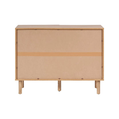 Natural Rattan 2 Door Storage Cabinet with Wood Veneer – Wooden Sideboard Cupboard with Internal Shelves & Raised Legs for Living Rooms & Hallways Back 80x107x39cm | Click Style