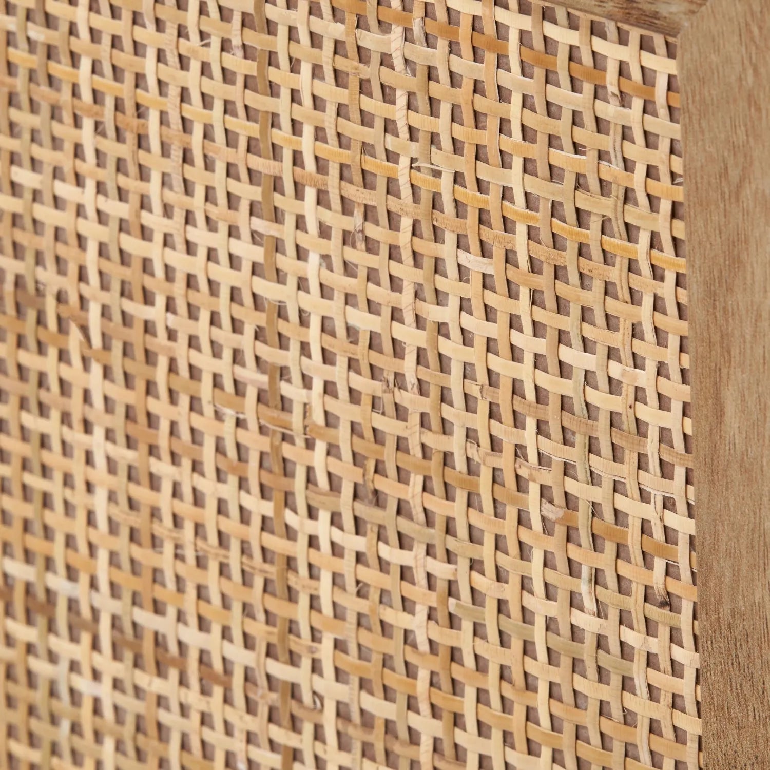 Natural Rattan 3 Drawer Wooden Chest of Drawers with Wood Veneer – Slim Tallboy Storage Unit with Raised Legs 98x43x33cm – Natural Wood Bedroom Storage Cabinet with Woven Rattan Drawer Fronts, Brass Handles and Scandi Style Design | Click Style