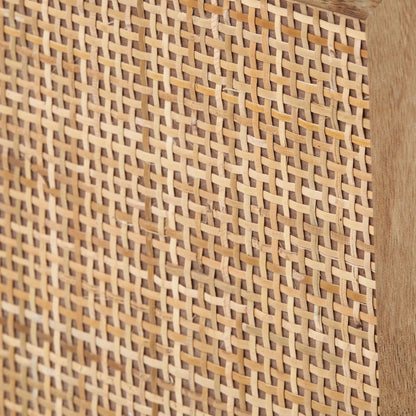 Natural Rattan 3 Drawer Wooden Chest of Drawers with Wood Veneer – Slim Tallboy Storage Unit with Raised Legs 98x43x33cm – Natural Wood Bedroom Storage Cabinet with Woven Rattan Drawer Fronts, Brass Handles and Scandi Style Design | Click Style