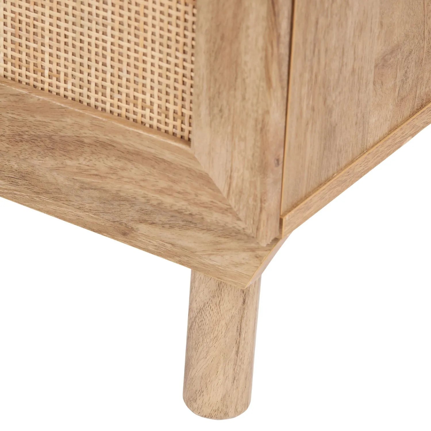 Natural Rattan 6 Drawer Wooden Chest of Drawers with Wood Veneer – Storage Unit with Raised Legs 80x120x39cm – Natural Oak Finish, Brass Handles, Cane Rattan Drawer Fronts, Bedroom Living Room Storage | Click Style