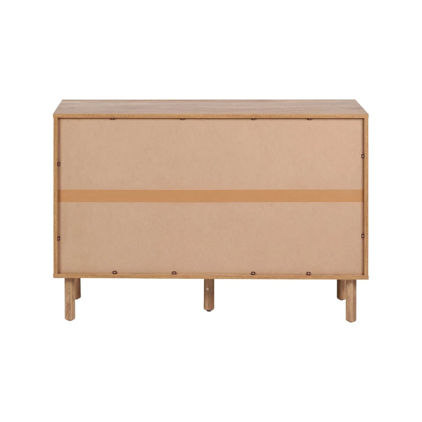 Natural Rattan 6 Drawer Wooden Chest of Drawers with Wood Veneer – Storage Unit with Raised Legs Back 80x120x39cm – Natural Oak Finish, Brass Handles, Cane Rattan Drawer Fronts, Bedroom Living Room Storage | Click Style