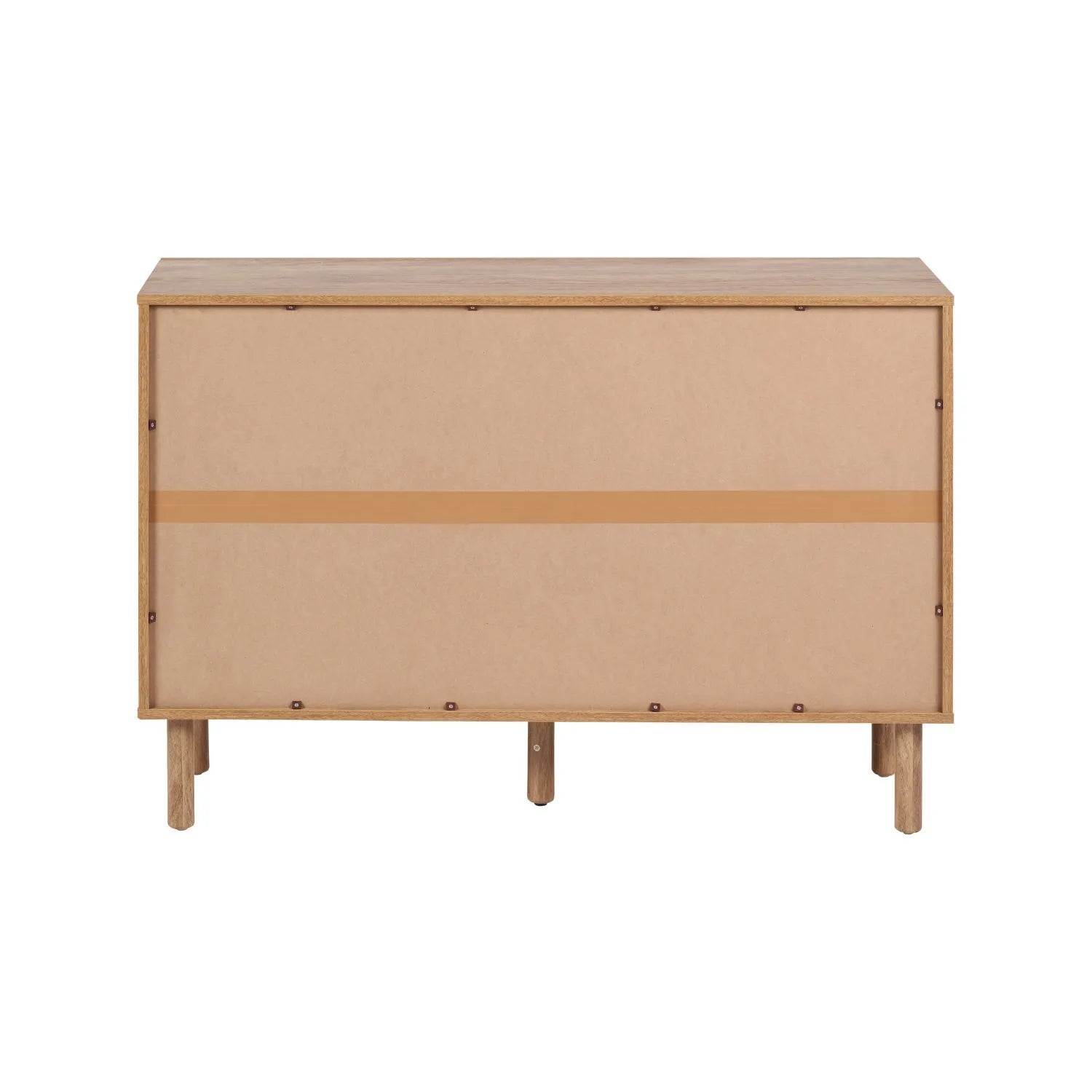 Natural Rattan 6 Drawer Wooden Chest of Drawers with Wood Veneer – Storage Unit with Raised Legs Back 80x120x39cm – Natural Oak Finish, Brass Handles, Cane Rattan Drawer Fronts, Bedroom Living Room Storage | Click Style