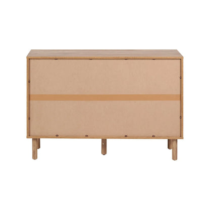 Natural Rattan 6 Drawer Wooden Chest of Drawers with Wood Veneer – Storage Unit with Raised Legs Back 80x120x39cm – Natural Oak Finish, Brass Handles, Cane Rattan Drawer Fronts, Bedroom Living Room Storage | Click Style