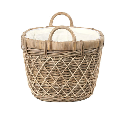 Natural Rattan Oval Laundry Basket with Handles & Linen Liner – Stylish Storage for Home Organisation 55x45x34cm - Click Style