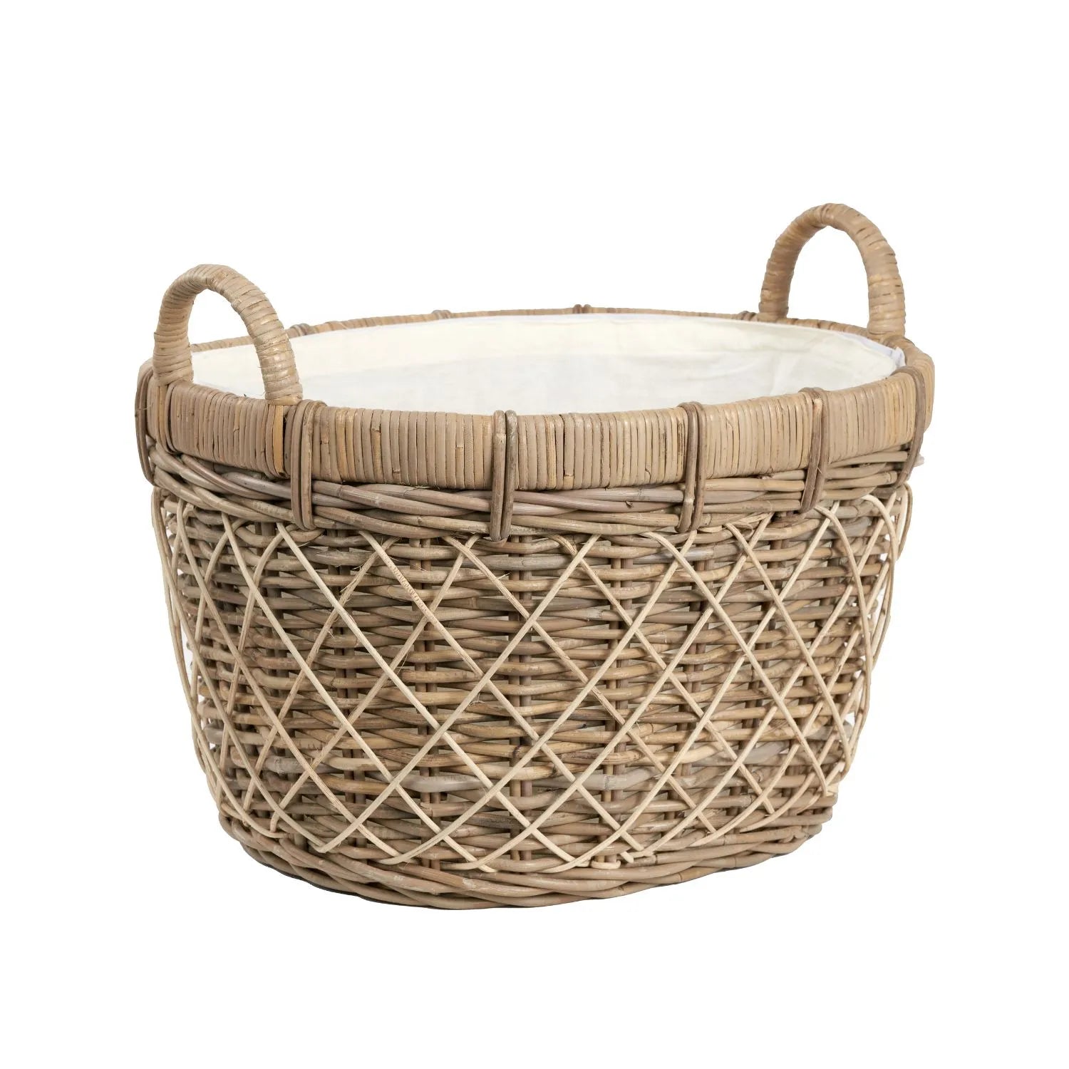 Natural Rattan Oval Laundry Basket with Handles & Linen Liner – Stylish Storage for Home Organisation 55x45x34cm - Click Style