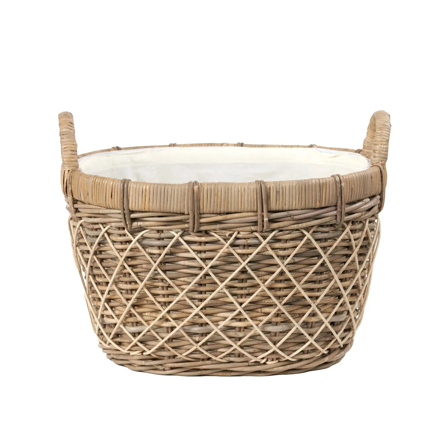 Natural Rattan Oval Laundry Basket with Handles & Linen Liner – Stylish Storage for Home Organisation 55x45x34cm - Click Style