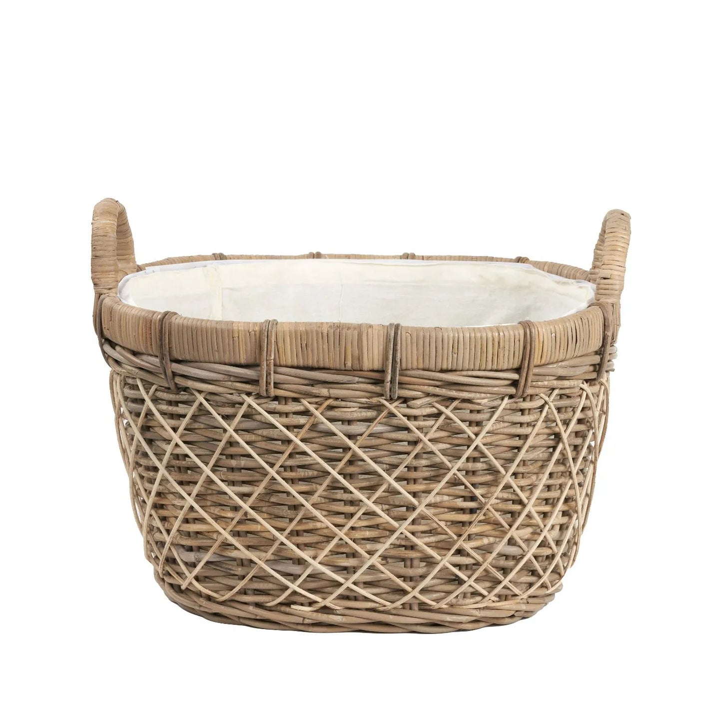 Natural Rattan Oval Laundry Basket with Handles & Linen Liner – Stylish Storage for Home Organisation 55x45x34cm - Click Style