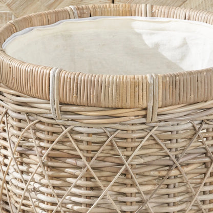 Natural Rattan Round Laundry Basket with Handled Lid & Linen Liner – Stylish Storage for Home Organisation 56x42x42cm - Click Style