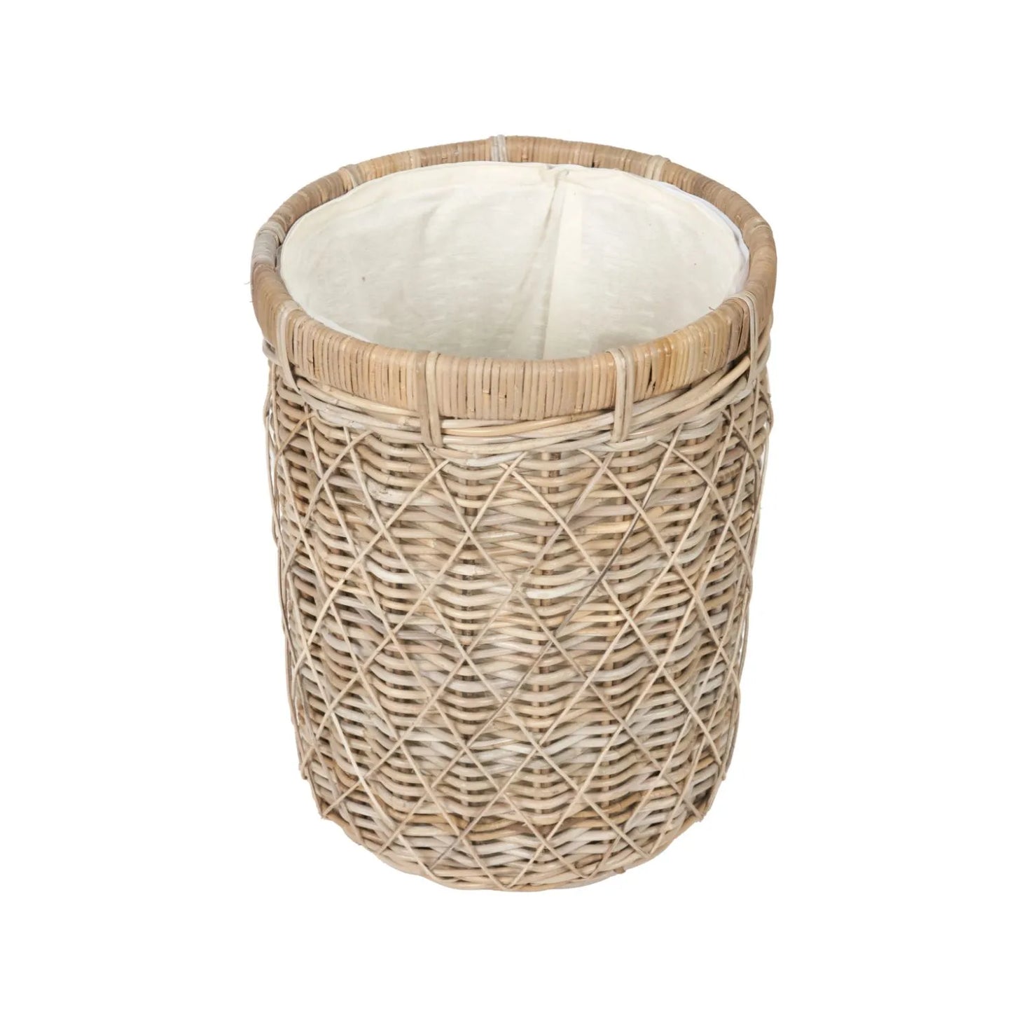 Natural Rattan Round Laundry Basket with Handled Lid & Linen Liner – Stylish Storage for Home Organisation 56x42x42cm - Click Style