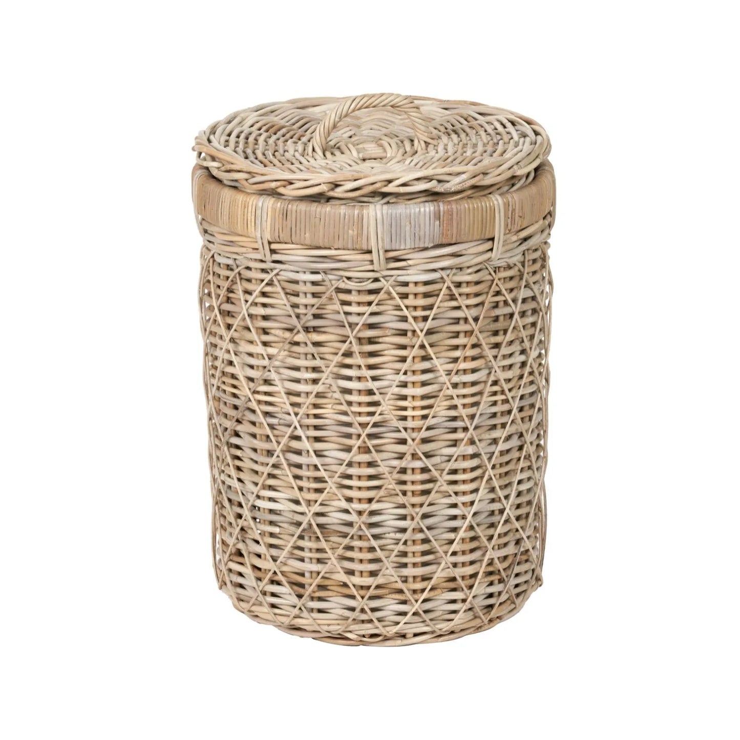 Natural Rattan Round Laundry Basket with Handled Lid & Linen Liner – Stylish Storage for Home Organisation 56x42x42cm - Click Style