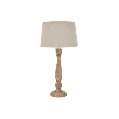 Natural Wash Acacia Wood Candlestick Table Lamp with Cream Tapered Linen Shade – Hand-Turned Bedside & Side Table Light 70x36x36cm | Click Style