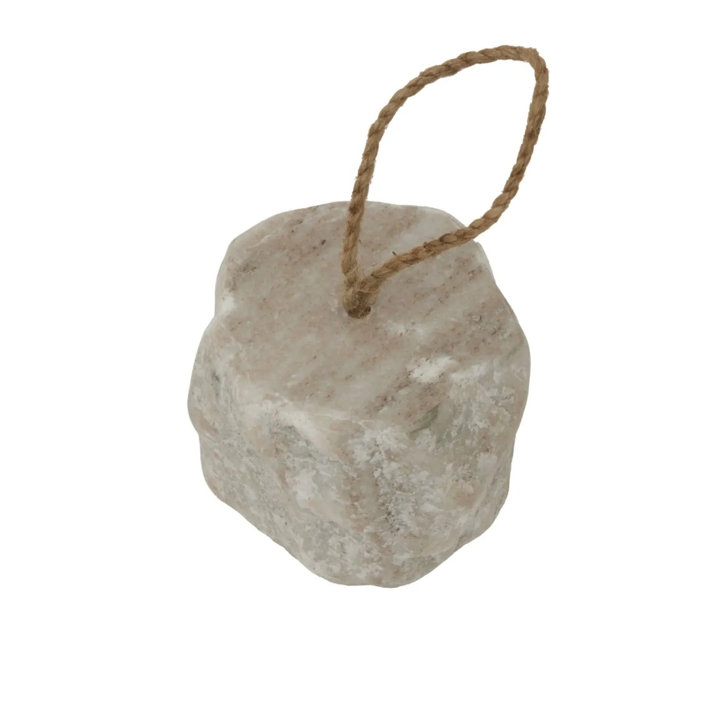 Natural White Marble Door Stop with Jute Rope Handle & Unique Veining – Neutral Decorative Weighted Stone Doorstop 7x10x10cm | Click Style