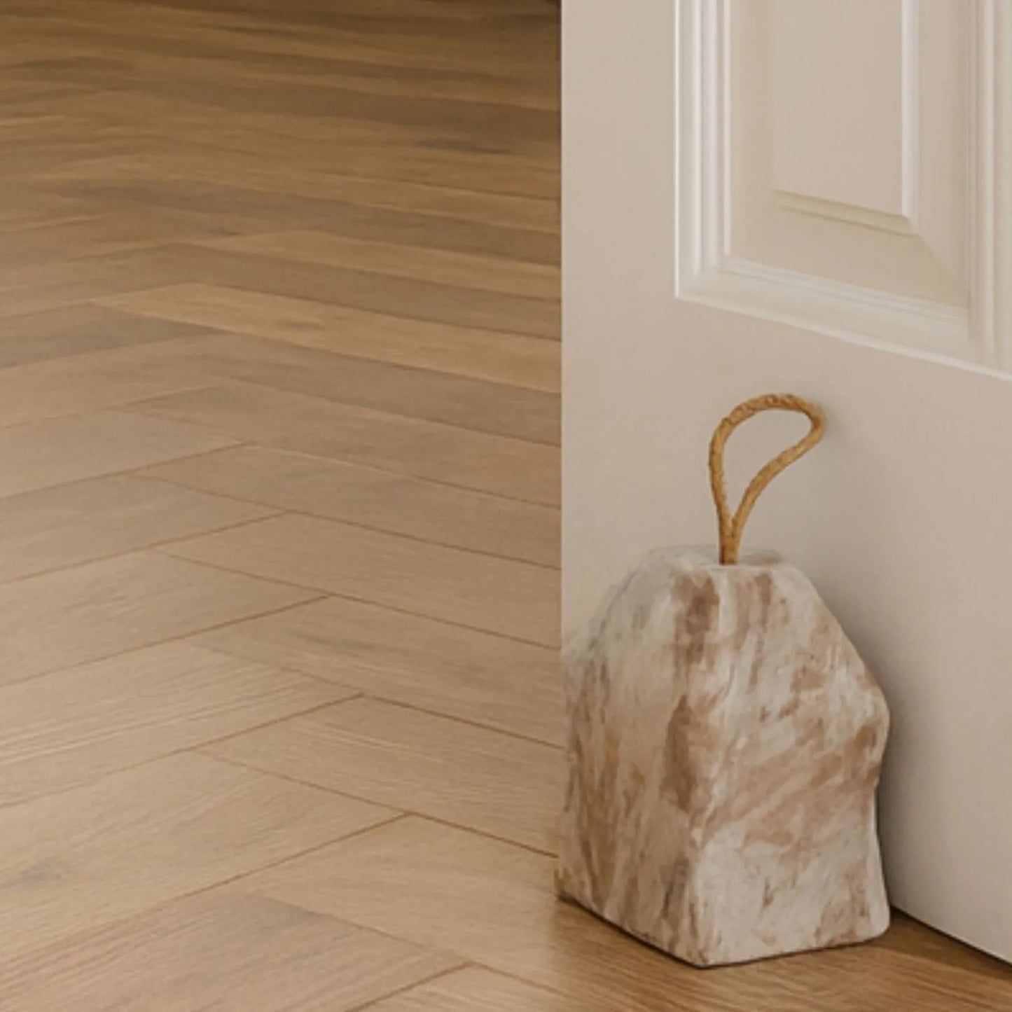 Natural White Marble House-Shaped Door Stop with Jute Rope Handle & Unique Veining – Neutral Decorative Weighted Stone Doorstop 11x8x8cm | Click Style