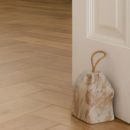 Natural White Marble House-Shaped Door Stop with Jute Rope Handle & Unique Veining – Neutral Decorative Weighted Stone Doorstop 11x8x8cm | Click Style