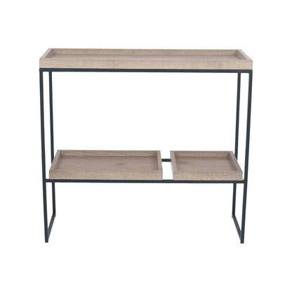 Natural Wood Effect Veneer 2 Shelf Display Unit with 3 Trays & Black Metal Frame – Back View | Click Style