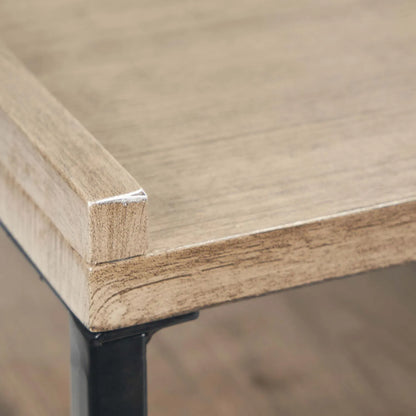 Natural wood effect veneer desk close-up of top left corner and wood grain detail | Click Style