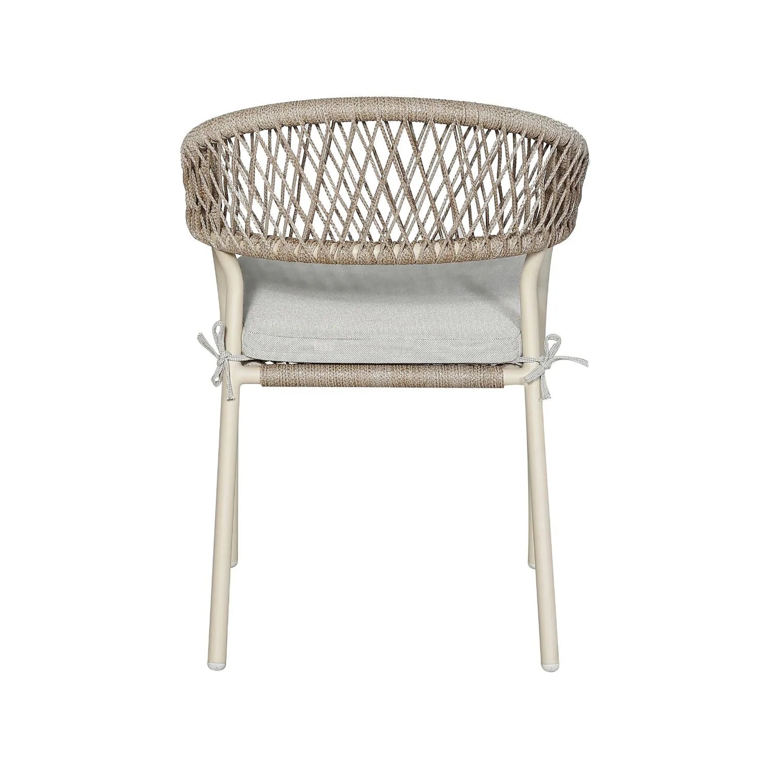 Natural & Light Beige 8 Seater Outdoor Garden Dining Set with Square Tie-On Cushions – Large Rectangular Thick-Top Acacia Wood Table & 8 Curved Back Rope Weave Dining Chairs, Light Beige Powder Coated Aluminium Frame, Light Linen Season-Proof Cushions with Secure Ties, Weather Resistant Luxury Garden Patio Furniture Set for Gardens, Patios, Decking & Terraces | Click Style
