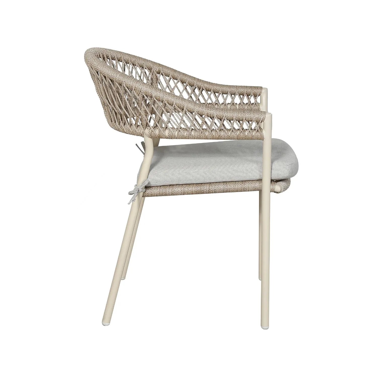 Natural & Light Beige 8 Seater Outdoor Garden Dining Set with Square Tie-On Cushions – Large Rectangular Thick-Top Acacia Wood Table & 8 Curved Back Rope Weave Dining Chairs, Light Beige Powder Coated Aluminium Frame, Light Linen Season-Proof Cushions with Secure Ties, Weather Resistant Luxury Garden Patio Furniture Set for Gardens, Patios, Decking & Terraces | Click Style