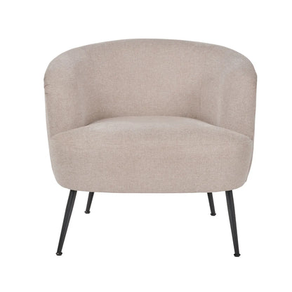 Natural Chenille Armchair with Black Metal Legs – Neutral Beige Modern Upholstered Tub Chair 69x70x70cm - Click Style