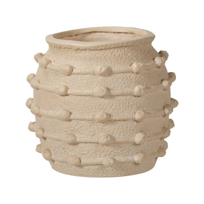 Neutral beige cream bobbled fibrestone decorative planter with textured stone-effect finish, indoor plant pot 29x32x32cm | Click Style