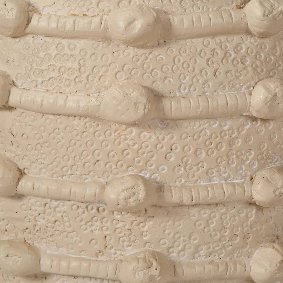 Neutral beige cream bobbled fibrestone decorative planter with textured stone-effect finish, indoor plant pot 29x32x32cm | Click Style