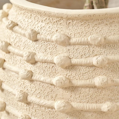 Neutral beige cream bobbled fibrestone decorative planter with textured stone-effect finish, indoor plant pot 29x32x32cm | Click Style