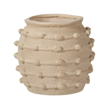 Neutral beige cream bobbled fibrestone decorative planter with textured stone-effect finish, indoor plant pot 29x32x32cm | Click Style